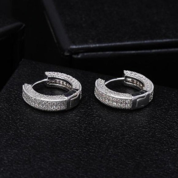 14K White Gold 2ct Diamond Mens Round Earrings Guys Authentic Jewelry 14 Karat